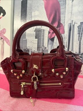 Burberry Manor Patent Quilted Leather Tote with Gold Hardware